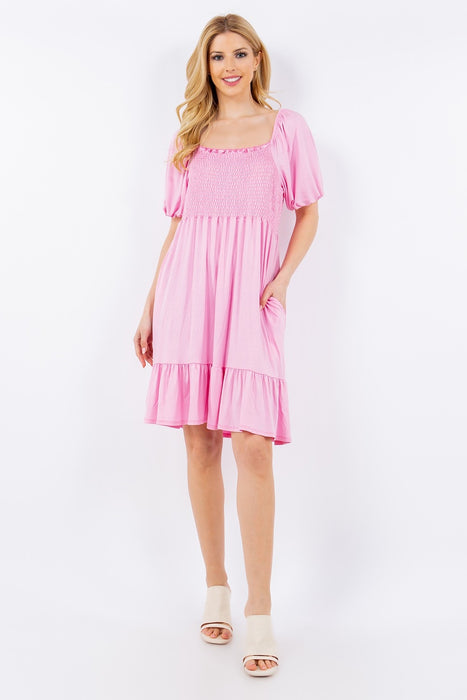 Women's Fashion Tops 2024 Ruffle Hem Short Sleeve Smocked Dress