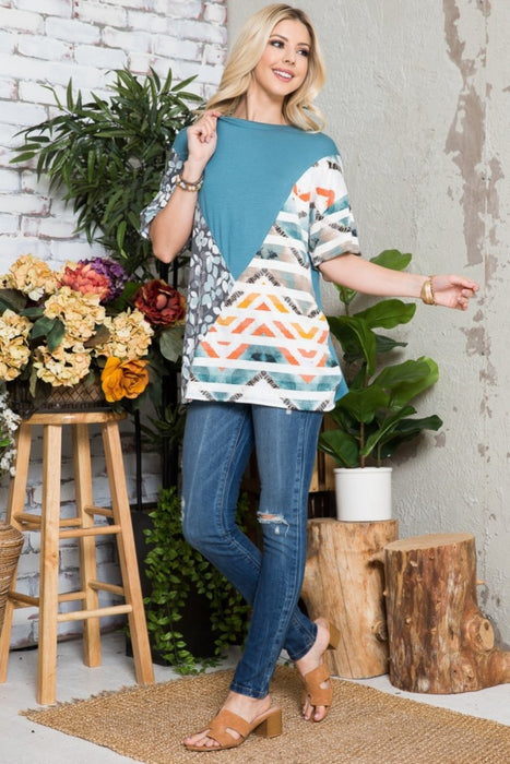 Women's Trendy Tops Color Block Short Sleeve T-Shirt