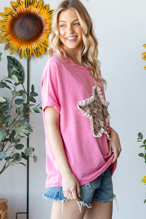 Women's Fashion Tops 2024 Leopard Star Patch Short Sleeve T-Shirt