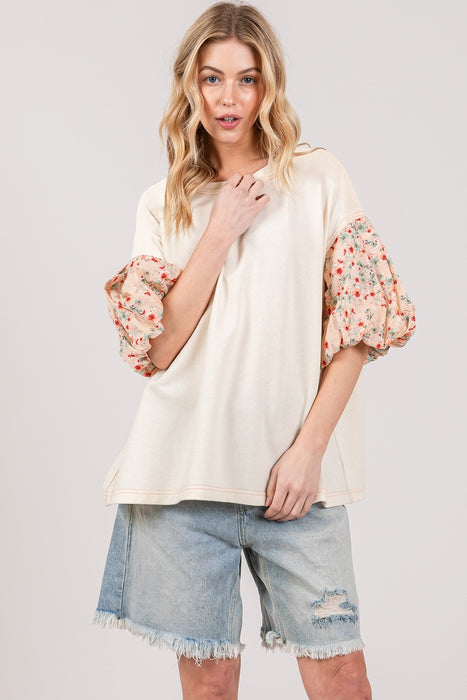 Women's Fashion Tops 2024 Round Neck Bubble Sleeve Oversize Top