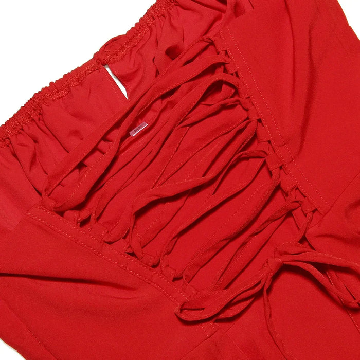 Elegant A Line Midi Dress Sexy Spaghetti Strap Lace Up Red Holiday Party Dresses Summer Dresses Women