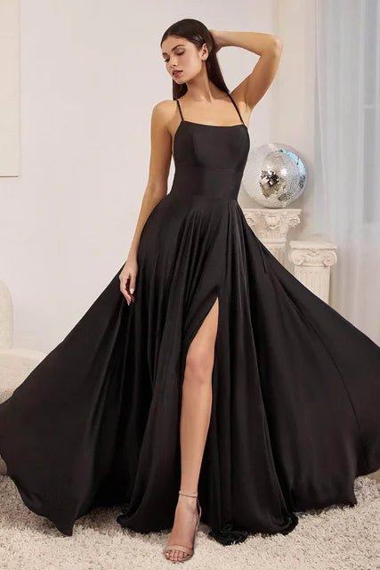 Burgundy Satin Maxi Flared Bridesmaid Dress Slit Sexy Open Back A Line Wedding Evening Gown with Train
