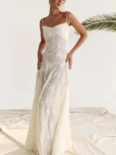 Sexy Lace Jacquard See Through Women Dress Sleeveless Tie Up Backless Lace Long Dress Summer Party Ladies Dress