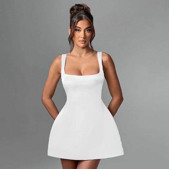 Sleeveless Sexy Strapless Mini Dress Solid Patchwork High Waist Summer Fashion Female Bodycon Vacation Dress