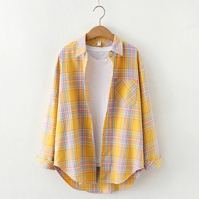 Fall New Loose Womens Plaid Shirt Brand Excellent Quality Blouses and Tops Female Long Sleeve Shirts