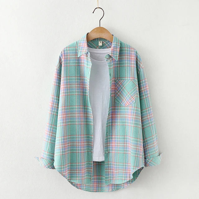 Fall New Loose Womens Plaid Shirt Brand Excellent Quality Blouses and Tops Female Long Sleeve Shirts