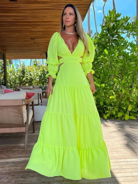 Women V Neck One Piece Dress Strappy Backless Bow Beachwear Women Party Dresses Casual Summer Long