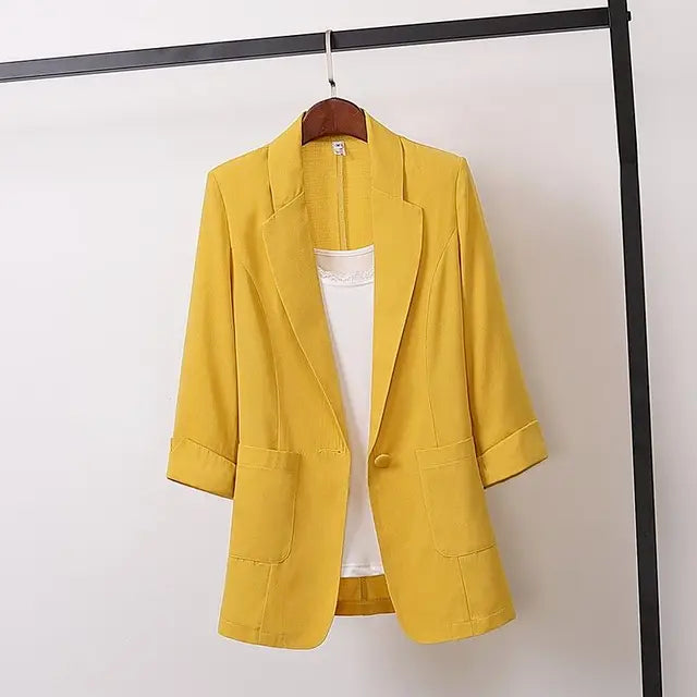 Fashion Women's Jacket Solid Color Yellow Black Cotton Fabric Loose Oversize Coat Spring Summer Jackets Women's Suit