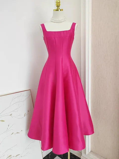 Sexy Evening Thick Satin Women's Spaghetti Strap Party Ball Gown Slash Neck Backless Prom Cocktail Dresses