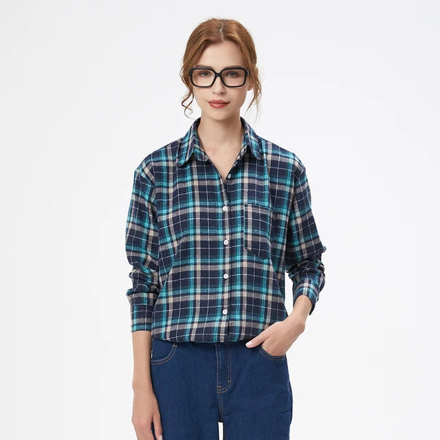 Casual Women's Plaid Shirt Fall New Ladies Loose Blouse and Tops Female Long Sleeve Blouses Clothes