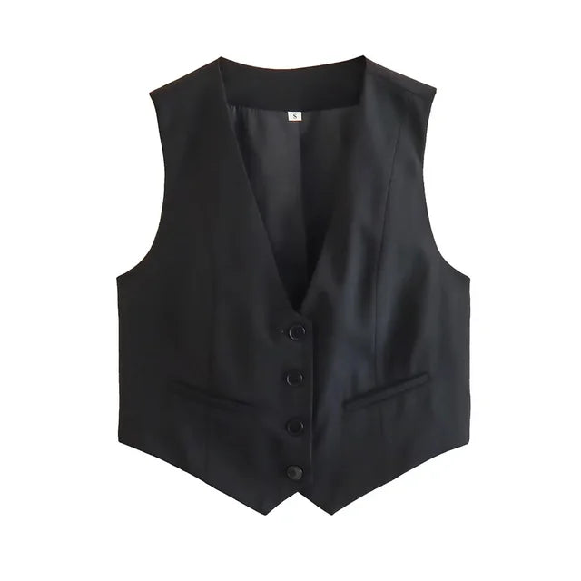 Women Fashion Front Button V Neck Sleeveless Female Chic Vest Tops