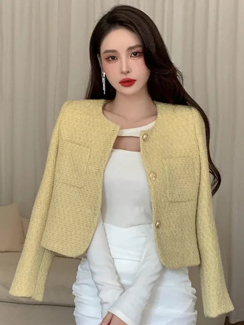 Coat Women Fall Winter Fashion Slim Jacket Female Woolen Short Outerwear Office Lady Top
