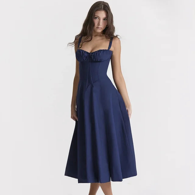 Elegant A Line Midi Dress Sexy Spaghetti Strap Lace Up Red Holiday Party Dresses Summer Dresses Women