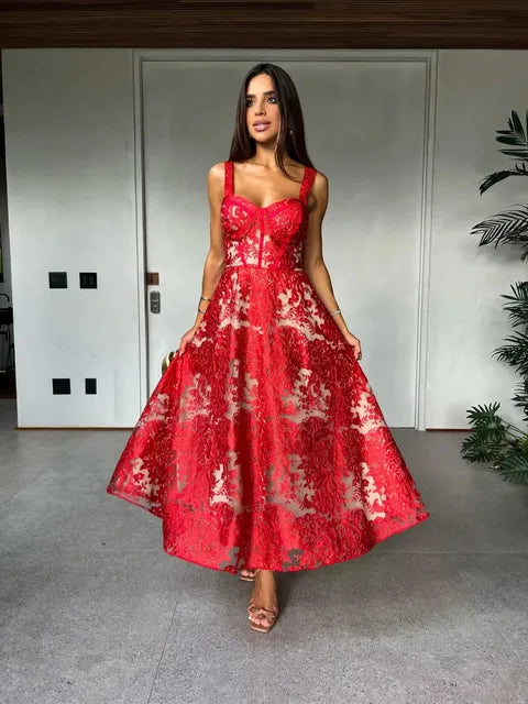 Sexy Lace Jacquard See Through Women Dress Sleeveless Tie Up Backless Lace Long Dress Summer Party Ladies Dress