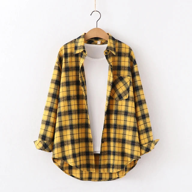 Fall New Loose Womens Plaid Shirt Brand Excellent Quality Blouses and Tops Female Long Sleeve Shirts
