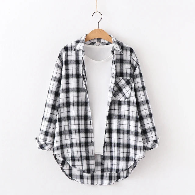 Fall New Loose Womens Plaid Shirt Brand Excellent Quality Blouses and Tops Female Long Sleeve Shirts
