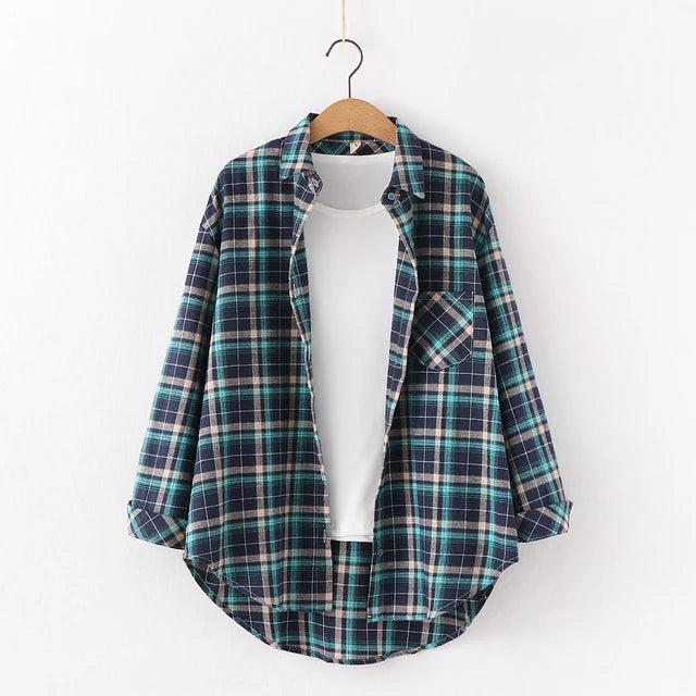 Fall New Loose Womens Plaid Shirt Brand Excellent Quality Blouses and Tops Female Long Sleeve Shirts