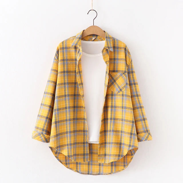 Fall New Loose Womens Plaid Shirt Brand Excellent Quality Blouses and Tops Female Long Sleeve Shirts