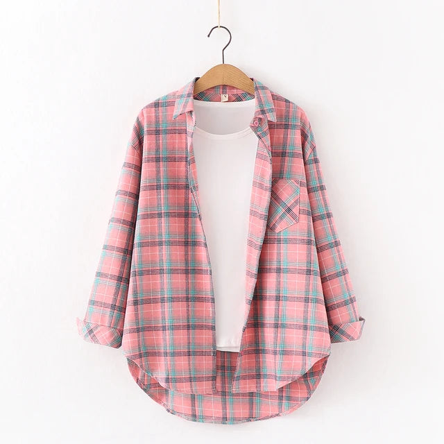 Fall New Loose Womens Plaid Shirt Brand Excellent Quality Blouses and Tops Female Long Sleeve Shirts