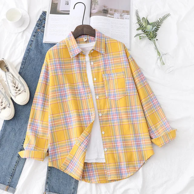 Casual Women's Plaid Shirt Fall New Ladies Loose Blouse and Tops Female Long Sleeve Blouses Clothes