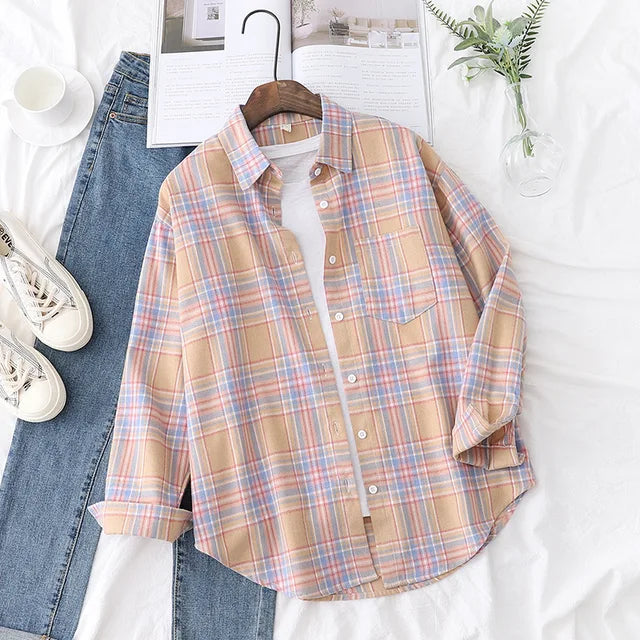 Casual Women's Plaid Shirt Fall New Ladies Loose Blouse and Tops Female Long Sleeve Blouses Clothes