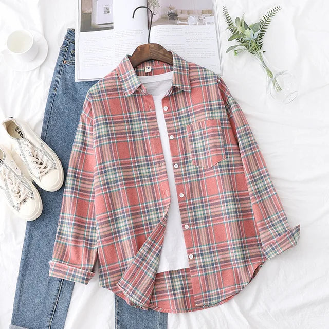 Casual Women's Plaid Shirt Fall New Ladies Loose Blouse and Tops Female Long Sleeve Blouses Clothes