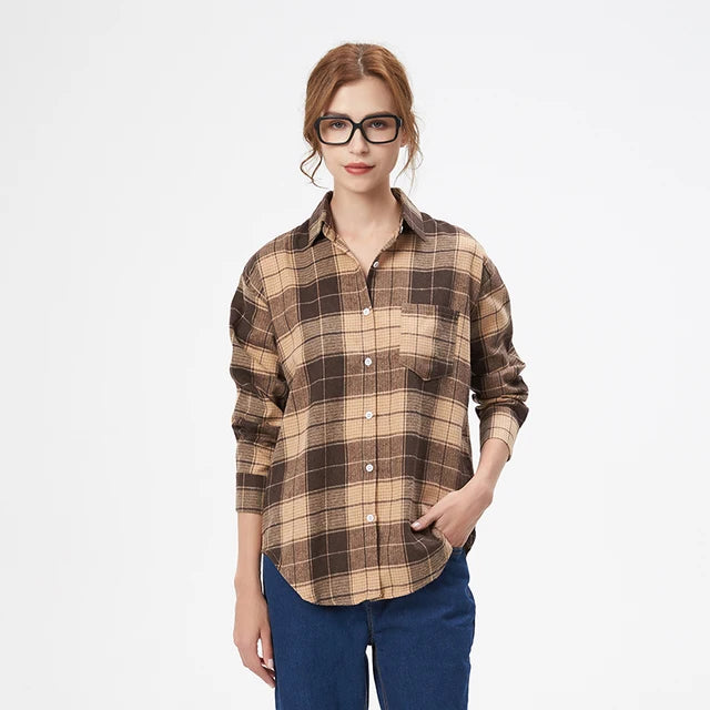 Fall New Loose Womens Plaid Shirt Brand Excellent Quality Blouses and Tops Female Long Sleeve Shirts