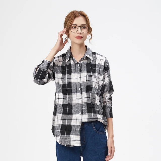 Fall New Loose Womens Plaid Shirt Brand Excellent Quality Blouses and Tops Female Long Sleeve Shirts