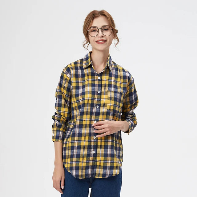 Fall New Loose Womens Plaid Shirt Brand Excellent Quality Blouses and Tops Female Long Sleeve Shirts