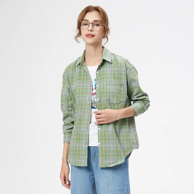 Fall New Loose Womens Plaid Shirt Brand Excellent Quality Blouses and Tops Female Long Sleeve Shirts