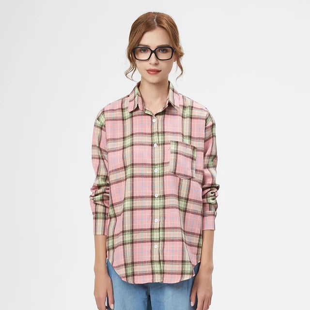 Fall New Loose Womens Plaid Shirt Brand Excellent Quality Blouses and Tops Female Long Sleeve Shirts