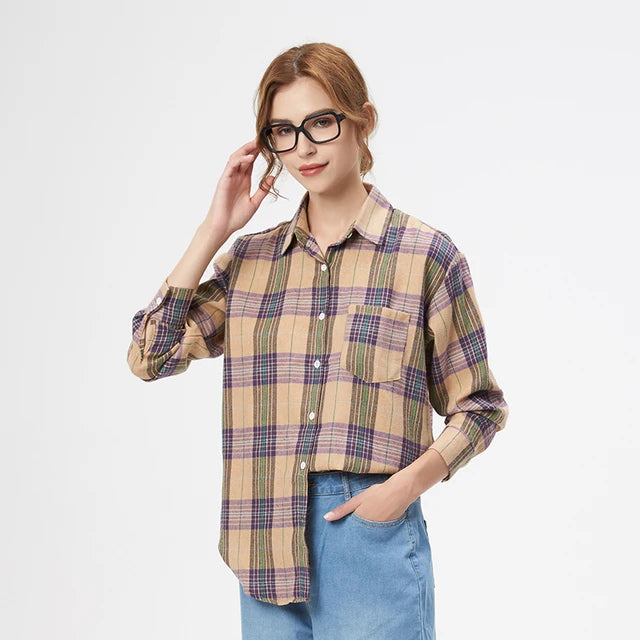 Fall New Loose Womens Plaid Shirt Brand Excellent Quality Blouses and Tops Female Long Sleeve Shirts