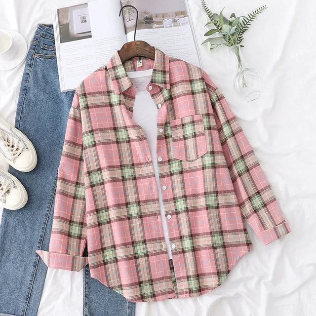 Casual Women's Plaid Shirt Fall New Ladies Loose Blouse and Tops Female Long Sleeve Blouses Clothes