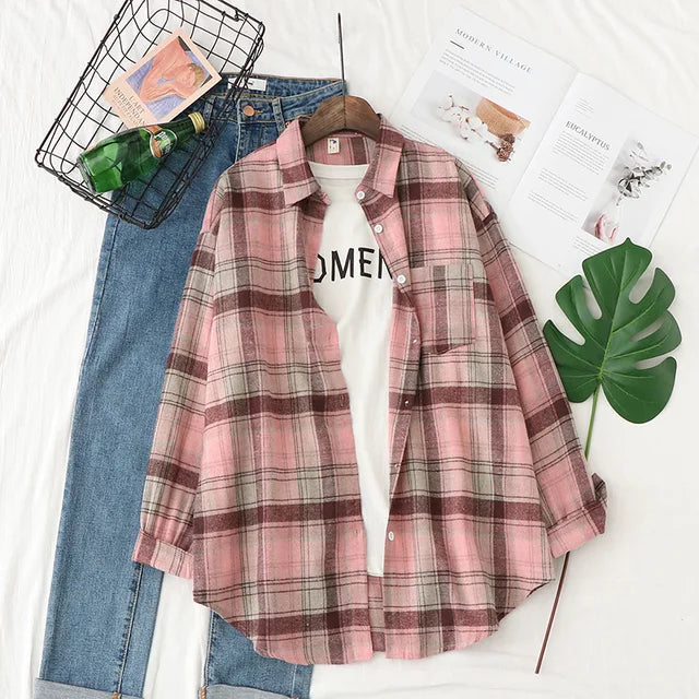 Casual Women's Plaid Shirt Fall New Ladies Loose Blouse and Tops Female Long Sleeve Blouses Clothes