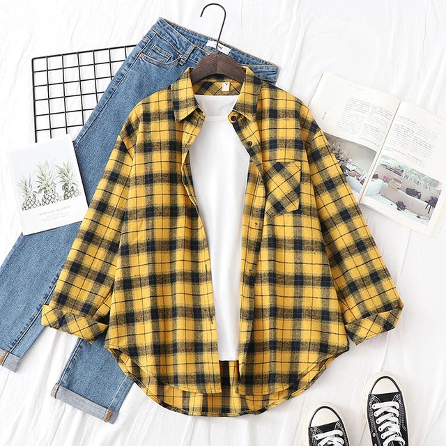 Casual Women's Plaid Shirt Fall New Ladies Loose Blouse and Tops Female Long Sleeve Blouses Clothes