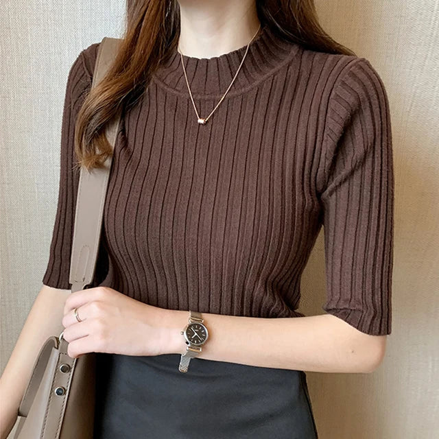 Tops Women Short Sleeve Knit Blouse Women Knitted Pullovers