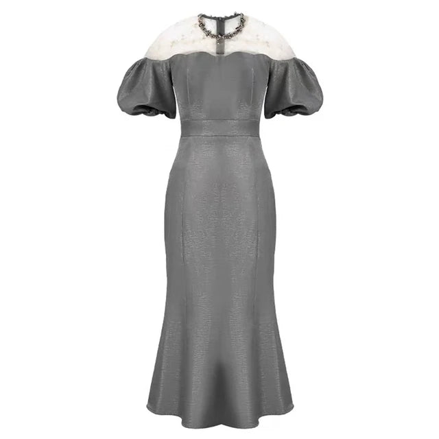 Christmas Party Fashion Elegant Luxury Formal Mermaid Dress Women Clothes Sheer Sexy Off-Shoulder Midi Party Birthday Holiday