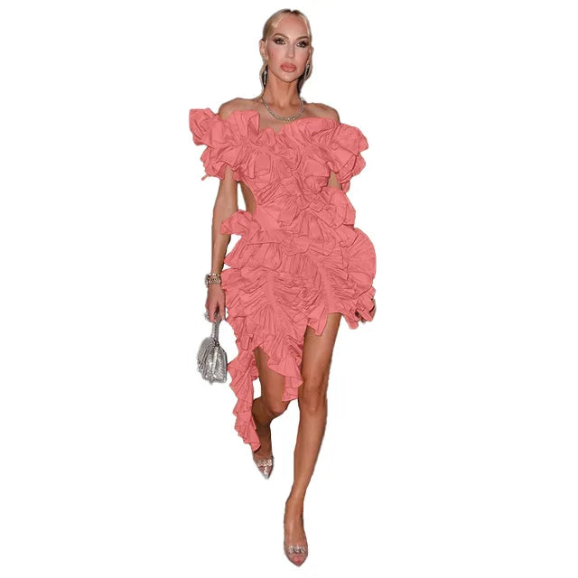 Women Tierred High Low Asymmetrical Ball Gown Dress Sexy Club Party Evening High Night Dresses