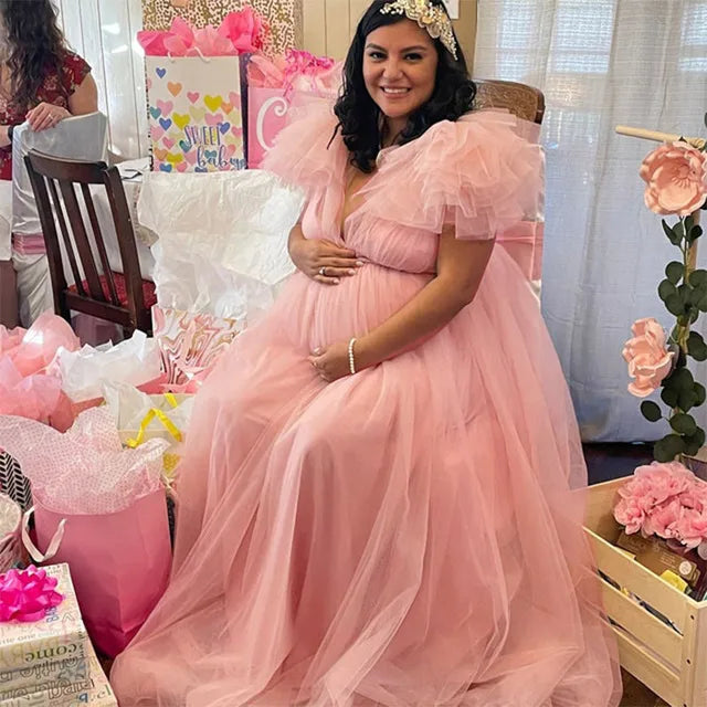 Pregnancy Woman Dress Lace Photography Clothes Short Sleeve Dresses Maternity V Neck Photoshoot