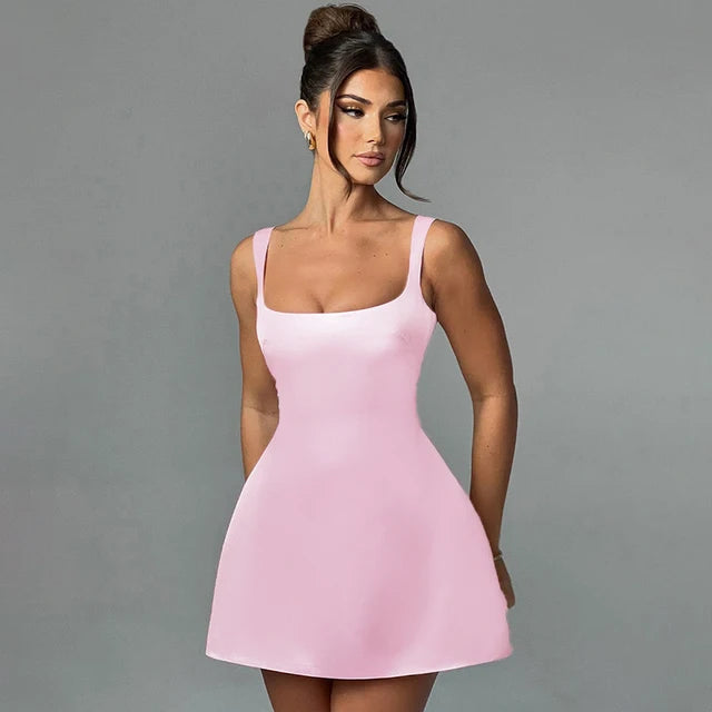 Sleeveless Sexy Strapless Mini Dress Solid Patchwork High Waist Summer Fashion Female Bodycon Vacation Dress