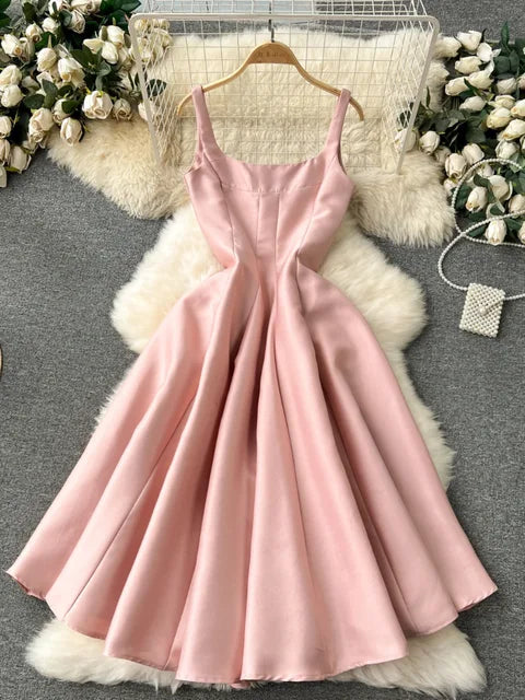 Sexy Evening Thick Satin Women's Spaghetti Strap Party Ball Gown Slash Neck Backless Prom Cocktail Dresses