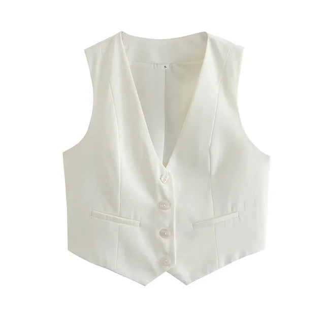 Women Fashion Front Button V Neck Sleeveless Female Chic Vest Tops