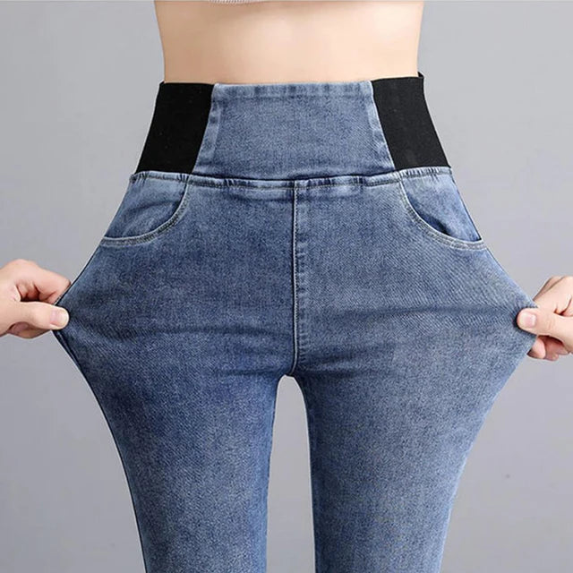 Oversize 26-38 Black Skinny Pencil Jeans Women High Waist Slim Denim Pants Stretch Leggings Casual