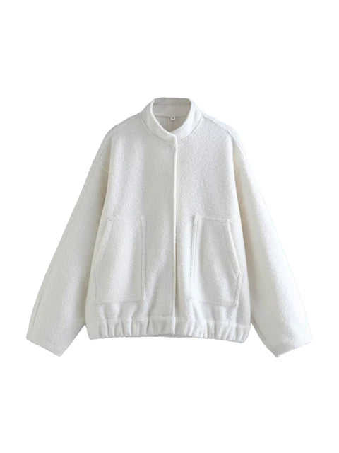 Women Fashion With Pockets Oversized Bomber Jacket Coat Snap Button Female Outerwear