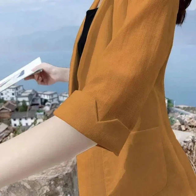 Fashion Women's Jacket Solid Color Yellow Black Cotton Fabric Loose Oversize Coat Spring Summer Jackets Women's Suit