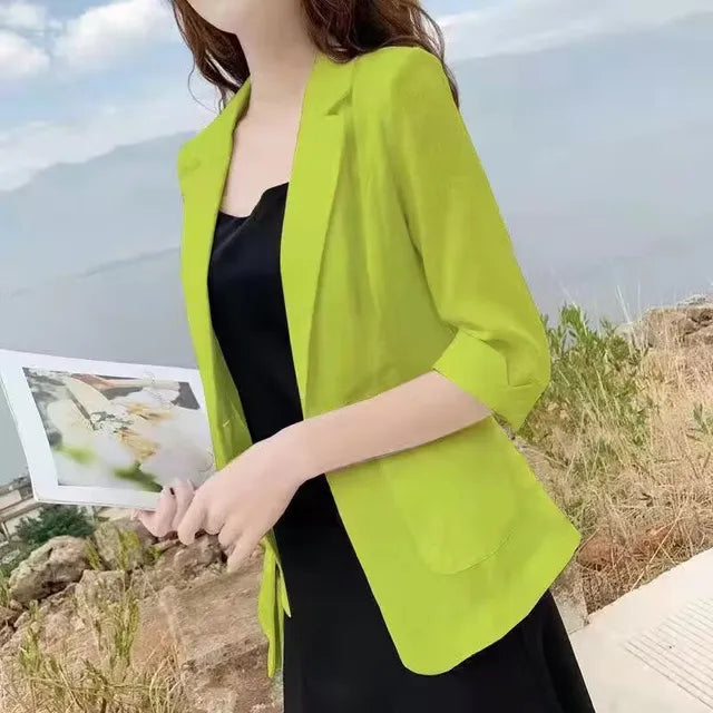 Fashion Women's Jacket Solid Color Yellow Black Cotton Fabric Loose Oversize Coat Spring Summer Jackets Women's Suit