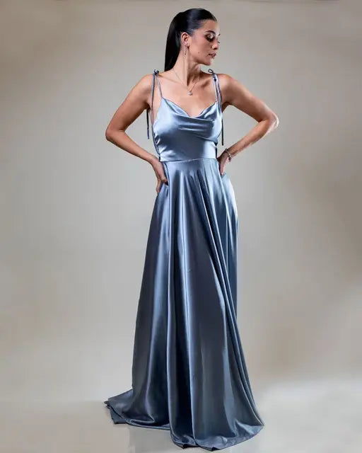 Burgundy Satin Maxi Flared Bridesmaid Dress Slit Sexy Open Back A Line Wedding Evening Gown with Train