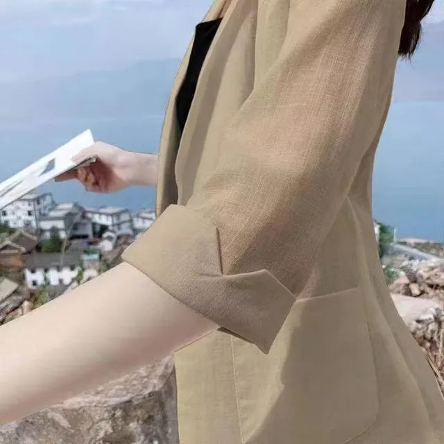 Fashion Women's Jacket Solid Color Yellow Black Cotton Fabric Loose Oversize Coat Spring Summer Jackets Women's Suit