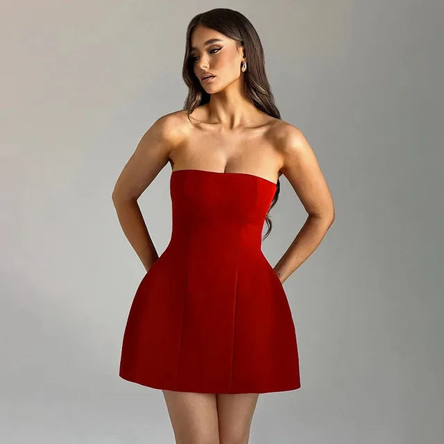 Sleeveless Sexy Strapless Mini Dress Solid Patchwork High Waist Summer Fashion Female Bodycon Vacation Dress