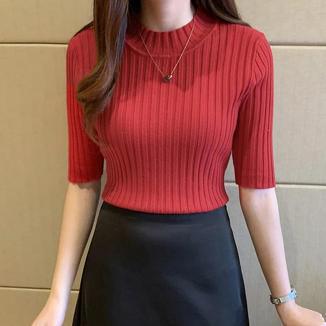 Tops Women Short Sleeve Knit Blouse Women Knitted Pullovers